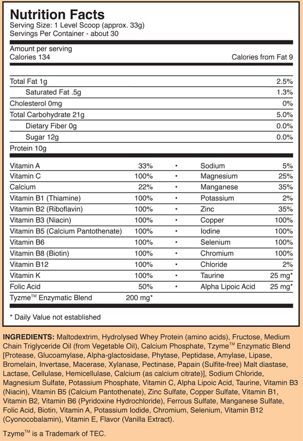 Ultrimix Nutritional Facts